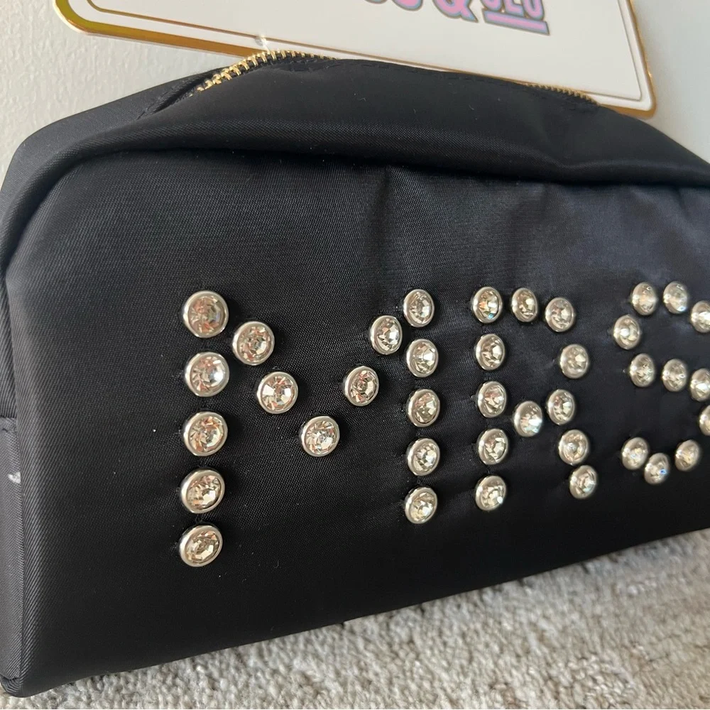 MRS Rhinestone Embellished Black Travel Pouch for Newlywed Bride Gift New